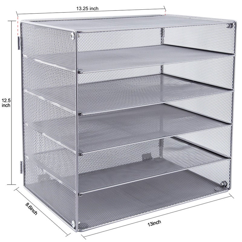 EASEPRES 5 Slot Mesh Desk Organizer Tray, File Paper Letter Folder Holder Desktop Paper Sorter Mail Organization Rack Storage Accessories, for Office Home School Classroom, Silver - Image 4